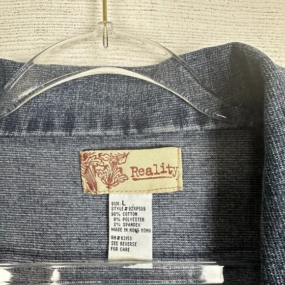 Vintage Y2K Long Denim Jacket Open Frayed Seams Bell Sleeve Women's Large Retro - Picture 8 of 8